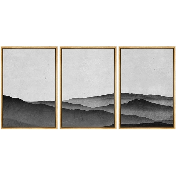 IDEA4WALL Framed Canvas Wall Art Gray Gradient Mountains Landscape Wilderness Watercolor Minimalism Modern Relax/Calm Black and White for Living Room, Bedroom, Office