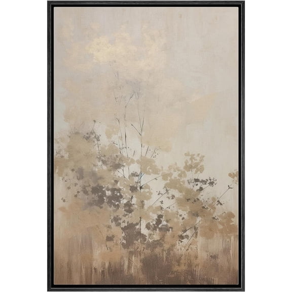 IDEA4WALL Framed Canvas Wall Art Industrial Botanical Pattern Illustrations Neutral Tone Print Abstract Forest Digital Art Relax/Calm Cool for Living Room, Bedroom, Office - Black 16"x24"