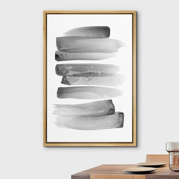 IDEA4WALL Framed Canvas Wall Art Ink Brush Strokes Geometric Shapes Modern Art Minimalist Relax/Calm Grey Black and White Print for Living Room, Bedroom, Office - 24"x36" Natural