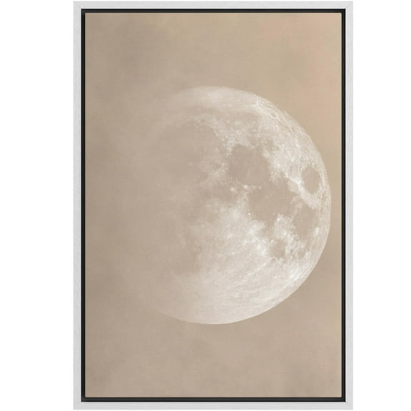 IDEA4WALL Framed Canvas Wall Art Lunar Moon Minimalist Photography Print White & Brown Lunar Surface Pastel Modern Art Rustic Minimal Relax/Calm for Living Room, Bedroom, Office - 16"x24" White