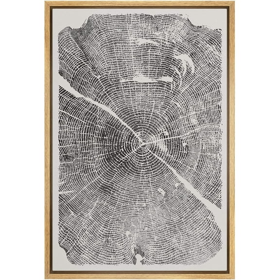 IDEA4WALL Framed Canvas Wall Art Minimal Black Gray Distressed Wood Tree Rings Retro Art Rustic Duotone Abstract Print Relax/Calm for Living Room, Bedroom, Office - Natural 24"x36"