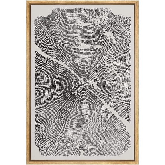 IDEA4WALL Framed Canvas Wall Art Minimal Black Gray Distressed Wood Tree Rings Retro Art Rustic Duotone Abstract Print Relax/Calm for Living Room, Bedroom, Office - Natural 24"x36"