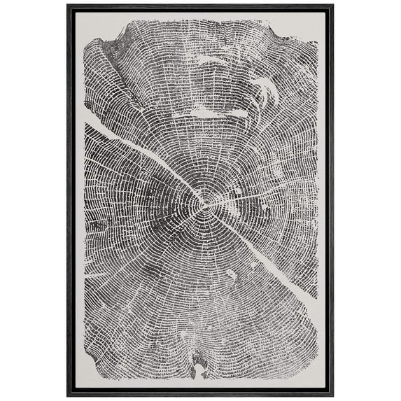 IDEA4WALL Framed Canvas Wall Art Minimal Black Gray Distressed Wood Tree Rings Retro Art Rustic Duotone Abstract Print Relax/Calm for Living Room, Bedroom, Office - Black 24"x36"