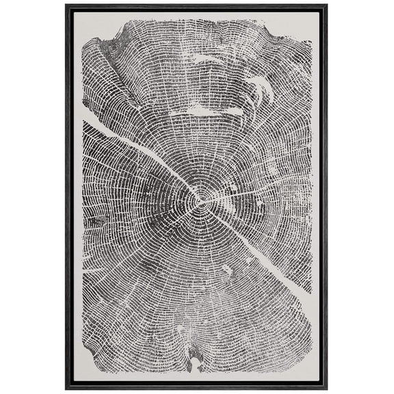 IDEA4WALL Framed Canvas Wall Art Minimal Black Gray Distressed Wood Tree Rings Retro Art Rustic Duotone Abstract Print Relax/Calm for Living Room, Bedroom, Office - Black 24"x36"