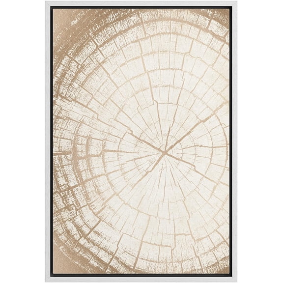 IDEA4WALL Framed Canvas Wall Art Minimal Brown White Forest Tree Wood Rings Retro Art Rustic Duotone Nature Wilderness Abstract Print Relax/Calm for Living Room, Bedroom, Office - White 24"x36"