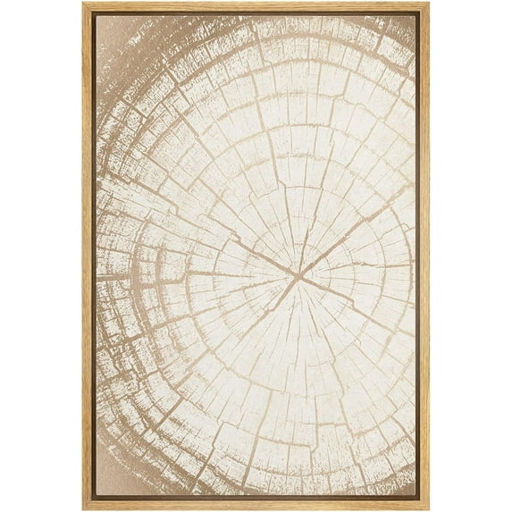 IDEA4WALL Framed Canvas Wall Art Minimal Brown White Forest Tree Wood Rings Retro Art Rustic Duotone Nature Wilderness Abstract Print Relax/Calm for Living Room, Bedroom, Office - Natural 24"x36"