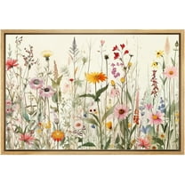 IDEA4WALL Framed Canvas Wall Art Minimal Pastel Colorful Floral Wildflowers Illustrations Retro Art Botanical Plants Print Rustic Relax/Calm for Living Room, Bedroom, Office - 24"x36" Natural