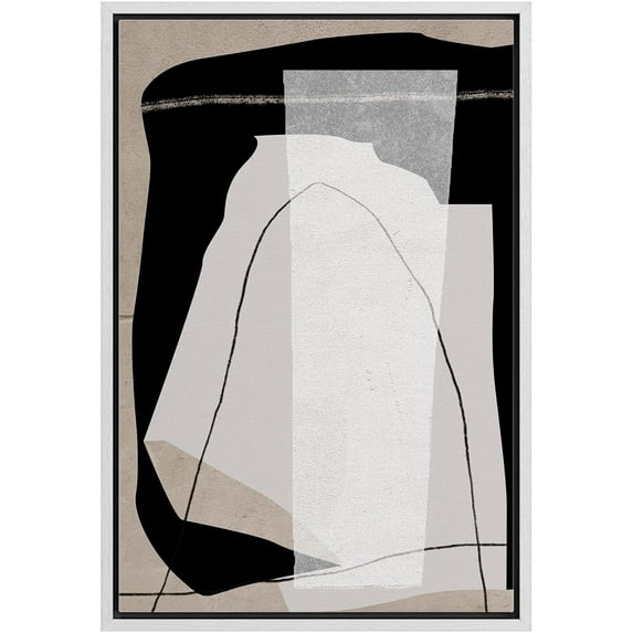 IDEA4WALL Framed Canvas Wall Art Minimal Pastel Geometric Black White Tan Paint Strokes Modern Art Nordic Colorful Abstract Print Relax/Calm for Living Room, Bedroom, Office - White 16"x24"