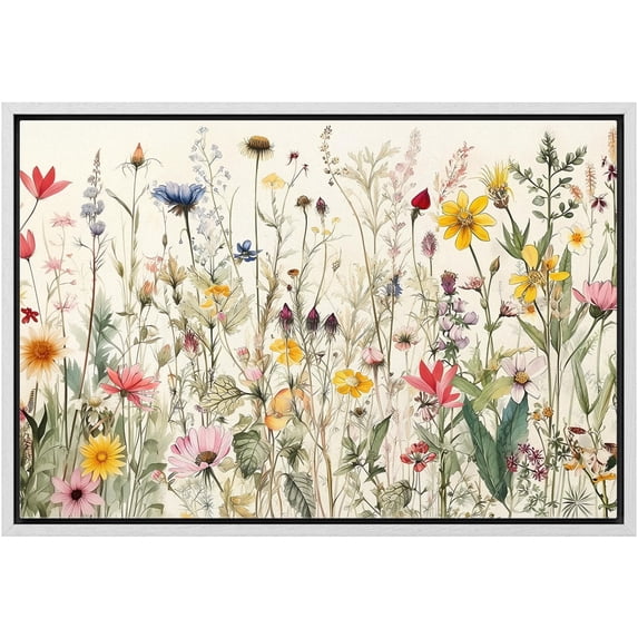 IDEA4WALL Framed Canvas Wall Art Minimal Wildflowers Floral Garden Illustrations Retro Countryside Art Botanical Colorful Print Relax/Calm for Living Room, Bedroom, Office - 24"x36" White