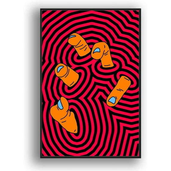 IDEA4WALL Framed Canvas Wall Art Minimalist Abstract Five Fingers Painting Prints for Modern Home Decoration Ready to Hang - 16x24 inches