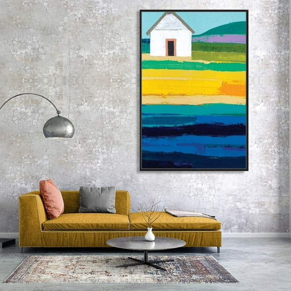 IDEA4WALL Framed Canvas Wall Art Minimalist Abstract House Painting Prints for Modern Home Decoration Ready to Hang - 16x24 inches