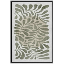 IDEA4WALL Framed Canvas Wall Art Minimalist Abstract Leaf Pattern Green and Beige Tones Illustrations Floral Botanical Art Contemporary for Living Room, Bedroom, Office - 24"x36" Black