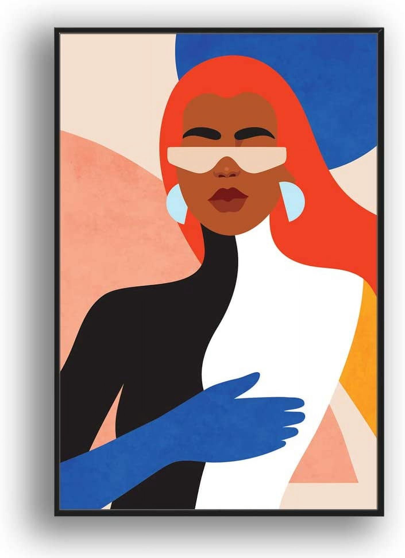IDEA4WALL Framed Canvas Wall Art Minimalist Abstract Woman with Red ...