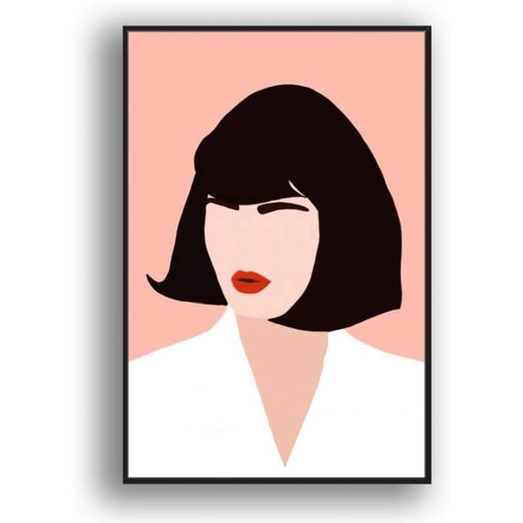 IDEA4WALL Framed Canvas Wall Art Minimalist Abstract Woman with Short Hair Painting Prints for Modern Home Decoration Ready to Hang - 24x36 inches