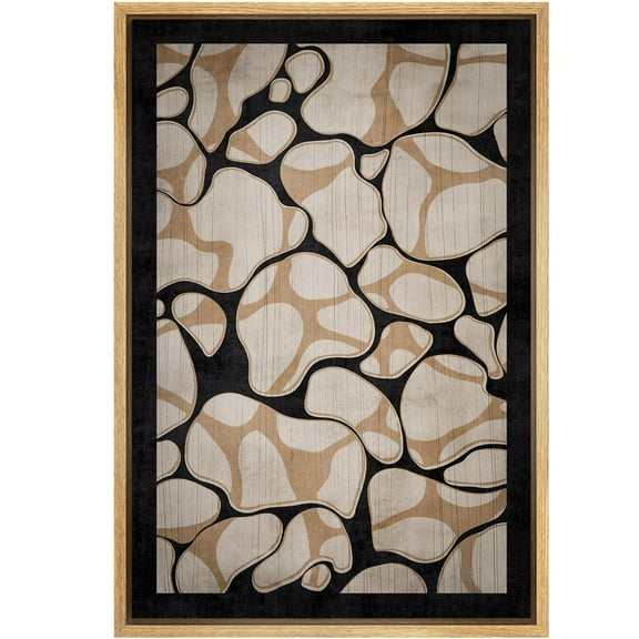 IDEA4WALL Framed Canvas Wall Art Minimalist Black and Beige Geometric Modern Art Nordic Abstract Pattern Print Contemporary Relax/Calm for Living Room, Bedroom, Office - 24"x36" Natural