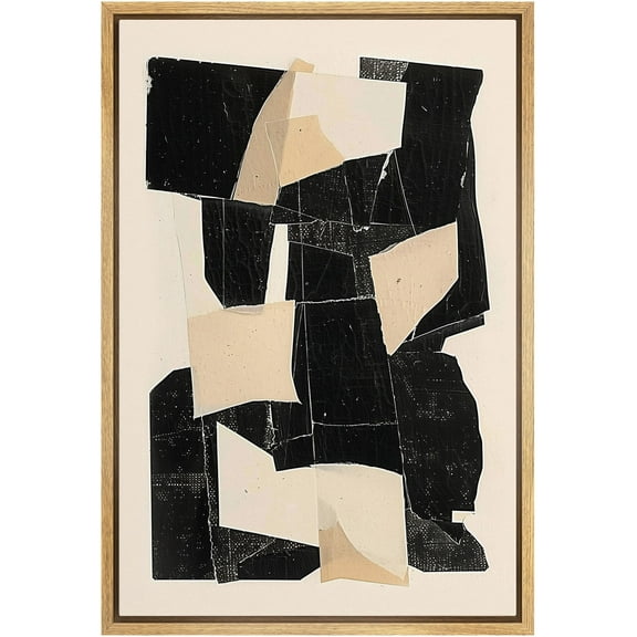 IDEA4WALL Framed Canvas Wall Art Minimalist Rustic Grid Pattern Illustrations Print Multicolor Geometry Digital Art Modern Bohemian Relax/Calm for Living Room, Bedroom, Office - 24"x36" Natural