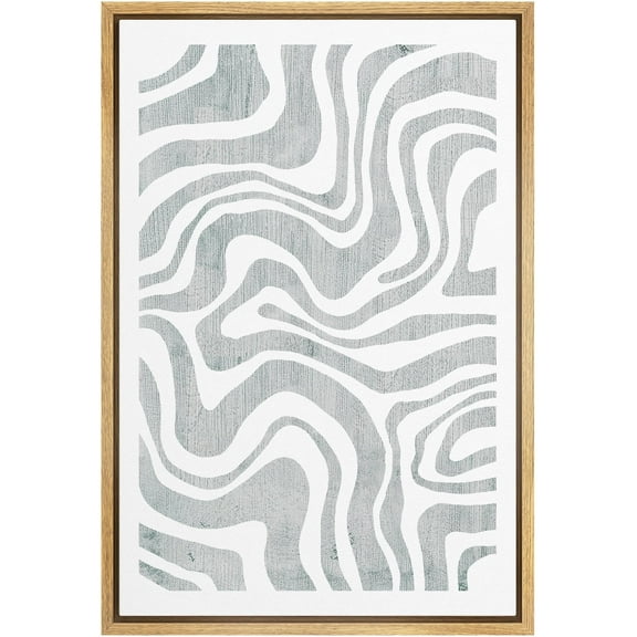 IDEA4WALL Framed Canvas Wall Art Minimalist Wavy Line Pattern Light Green & White Tones Illustrations Abstract Art Wall Decor Relax/Clam for Living Room, Bedroom, Office - 16"x24" Natural