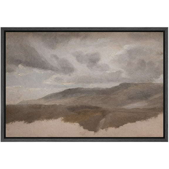 IDEA4WALL Framed Canvas Wall Art Moody Mountain Horizon Abstract Earth Tone Landscape Print Rustic Valley Digital Artwork Scenic Relax/Calm Cool for Living Room, Bedroom, Office - 24"x36" Black