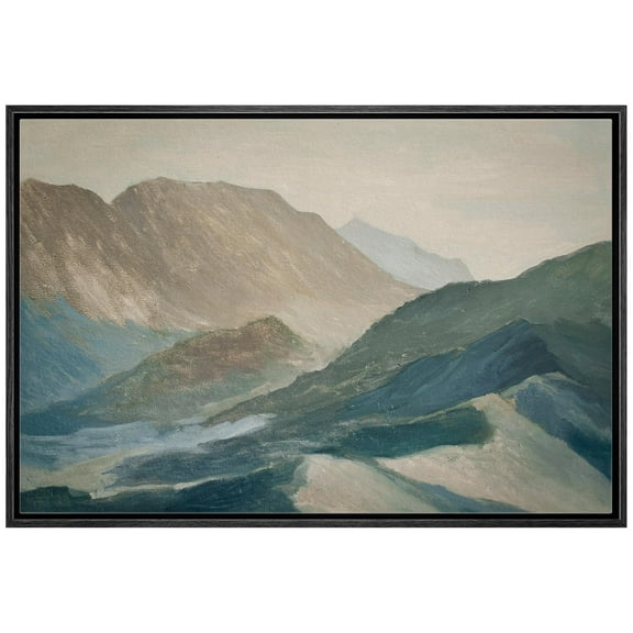 IDEA4WALL Framed Canvas Wall Art Mountain Range Tranquil Blue and Green Landscape Abstract Print Minimalist Colorful Wall Decor for Living Room, Bedroom, Office - 24"x36" Black