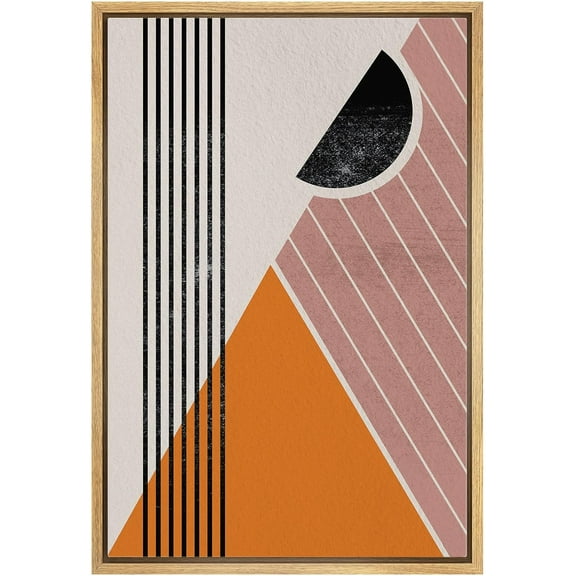 IDEA4WALL Framed Canvas Wall Art Orange, Pink & Black Polygons Geometric Abstract Digital Art Nordic Multicolor Boho Print Minimal Contemporary for Living Room, Bedroom, Office - Natural 24"x36"