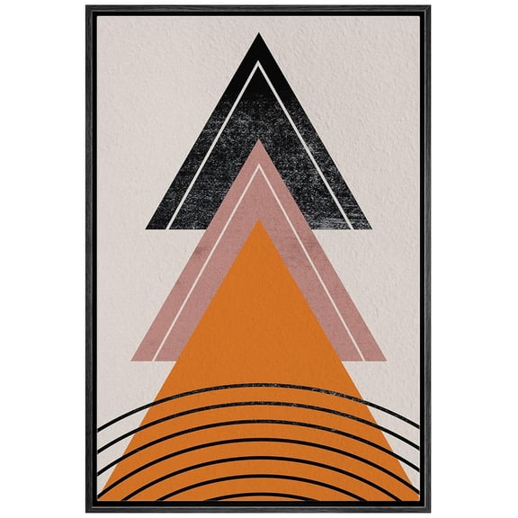 IDEA4WALL Framed Canvas Wall Art Orange, Pink & Black Triangles Geometric Abstract Digital Art Nordic Multicolor Boho Print Minimal Contemporary for Living Room, Bedroom, Office - Black 24"x36"