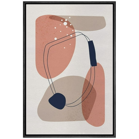 IDEA4WALL Framed Canvas Wall Art Pastel Pink & Gray Watercolor Polygon Abstract Digital Art Nordic Multicolor Boho Print Minimal Contemporary for Living Room, Bedroom, Office - Black 24"x36"