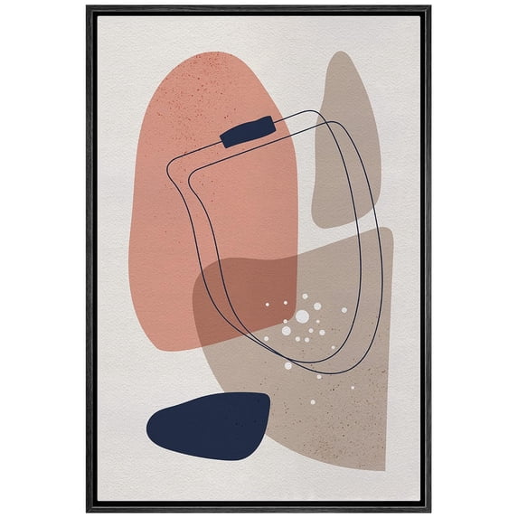 IDEA4WALL Framed Canvas Wall Art Pastel Pink & Gray Watercolor Polygon Abstract Digital Art Nordic Multicolor Boho Print Minimal Contemporary for Living Room, Bedroom, Office - Black 24"x36"