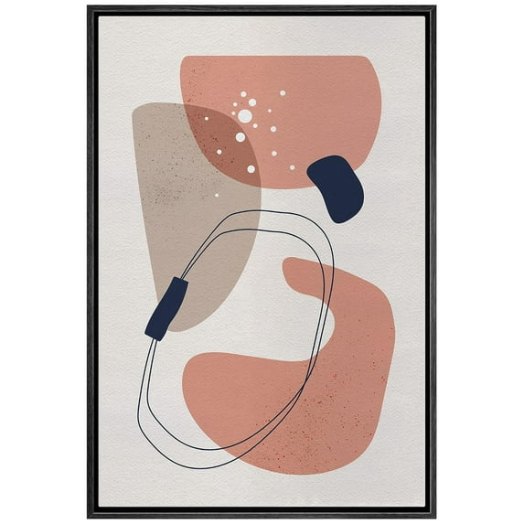 IDEA4WALL Framed Canvas Wall Art Pastel Pink & Gray Watercolor Polygon Abstract Digital Art Nordic Multicolor Boho Print Minimal Contemporary for Living Room, Bedroom, Office - Black 16"x24"