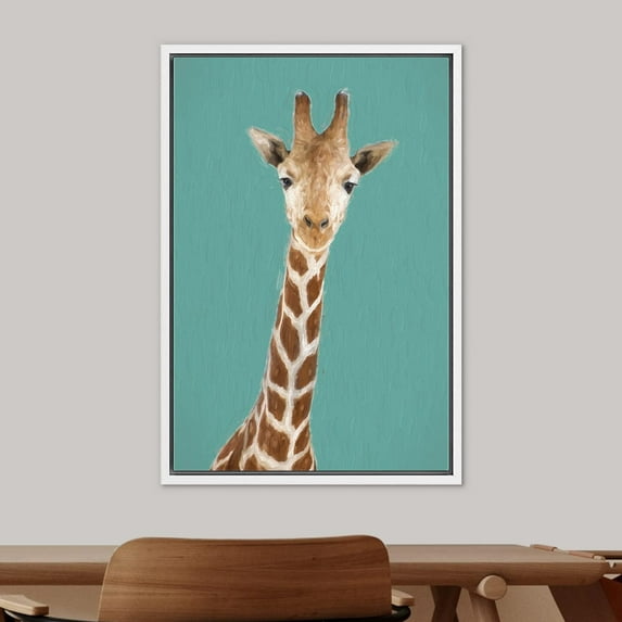 IDEA4WALL Framed Canvas Wall Art Pastel Watercolor Jungle Safari Giraffe Animals Print Modern Art Portrait Multicolor Painting for Living Room, Bedroom, Kid Room - 24"x36" White