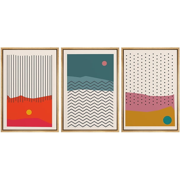 IDEA4WALL Framed Canvas Wall Art Red, Green Color Blocks with Black Lines and Dots Decorative Patterns Illustrations Minimalism Modern Relax/Calm for Living Room, Bedroom, Office
