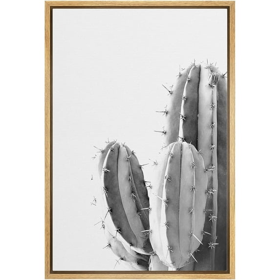 IDEA4WALL Framed Canvas Wall Art Southwest Cactus Botanical Art Black And White Desert Plants Floral Photography Print Rustic Minimal for Living Room, Bedroom, Office - 16"x24" Natural