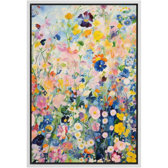 IDEA4WALL Framed Canvas Wall Art Vibrant Wildflower Meadow Illustrations Modern Art Colorful Ultra Minimal Floral Print Wall Decor Relax/Clam for Living Room, Bedroom, Office - 16"x24" White