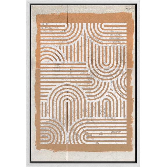 IDEA4WALL Framed Canvas Wall Art Vintage Geometric Line Pattern Beige and White Tones Illustrations Minimalist Pastel Digital Art Decorative Retro Room Decor for Bedroom, Office - 16"x24" White