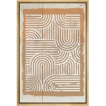 IDEA4WALL Framed Canvas Wall Art Vintage Geometric Line Pattern Beige and White Tones Illustrations Minimalist Pastel Digital Art Decorative Retro Room Decor for Bedroom, Office - 16"x24" Natural
