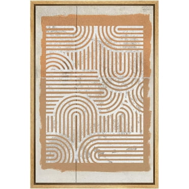 IDEA4WALL Framed Canvas Wall Art Vintage Geometric Line Pattern Beige and White Tones Illustrations Minimalist Pastel Digital Art Decorative Retro Room Decor for Bedroom, Office - 16"x24" Natural