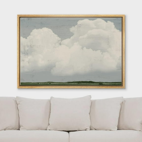 IDEA4WALL Framed Canvas Wall Art White Clouds Over Green Tree Landscape Nature Wilderness Modern Art Farmhouse/Country Scenic Cool Print for Living Room, Bedroom, Office - 24"x36" Natural