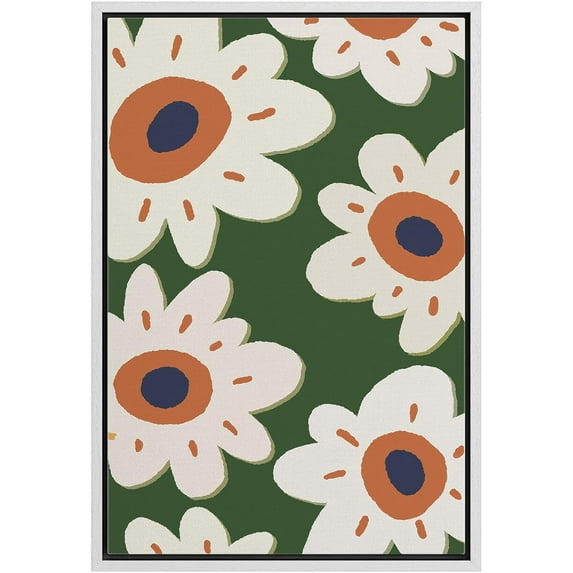 IDEA4WALL Framed Canvas Wall Art White Daisy Collage Floral Modern Art Nordic Pastel Flowers Abstract Print Botanical Illustrations Relax/Calm for Living Room, Bedroom, Office - White 16"x24"