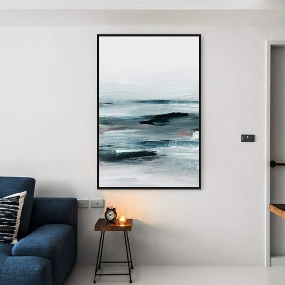 IDEA4WALL Framed Canvas Wall Art Whitewash Print Abstract Brushstroke Home Artwork Decor Contemporary Relax/Calm Landscape Paint for Living Room, Bedroom, Dining Room - 16"x24" Black