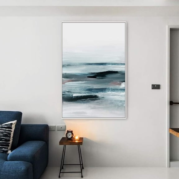 IDEA4WALL Framed Canvas Wall Art Whitewash Print Abstract Brushstroke Home Artwork Decor Contemporary Relax/Calm Landscape Paint for Living Room, Bedroom, Dining Room - 24"x36" White