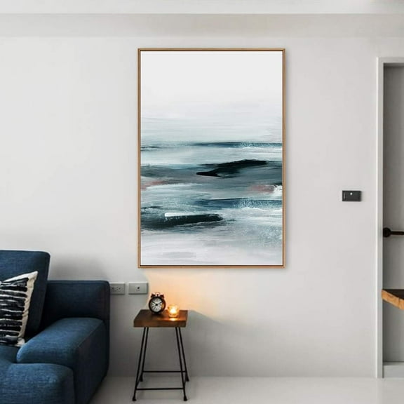 IDEA4WALL Framed Canvas Wall Art Whitewash Print Abstract Brushstroke Home Artwork Decor Contemporary Relax/Calm Landscape Paint for Living Room, Bedroom, Dining Room - 24"x36" Natural