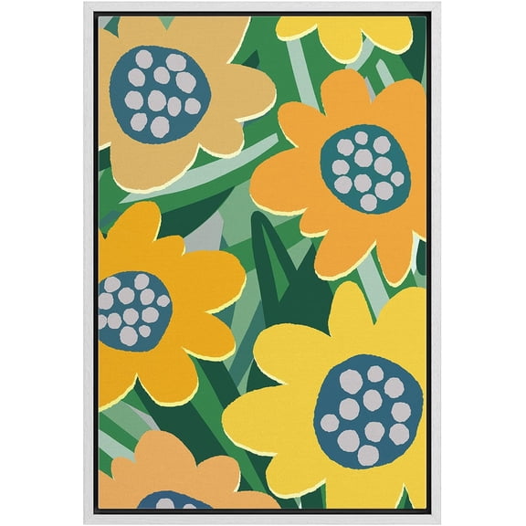 IDEA4WALL Framed Canvas Wall Art Yellow Daisy Collage Floral Modern Art Nordic Pastel Flowers Abstract Print Botanical Illustrations Relax/Calm for Living Room, Bedroom, Office - White 24"x36"