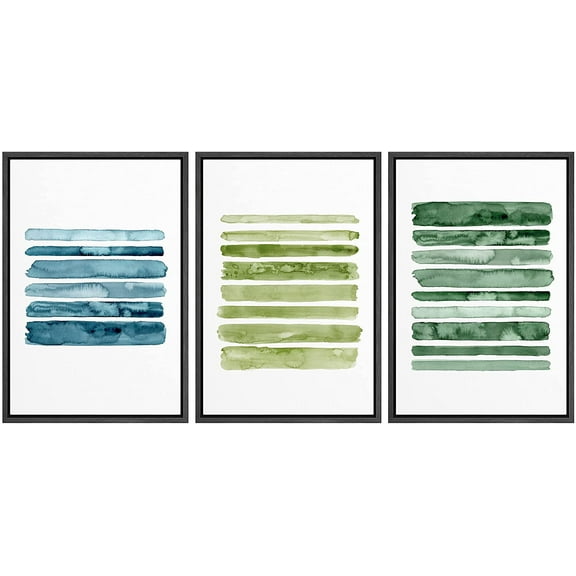 IDEA4WALL Framed Canvas Wall Art Yellow Green Lines with Navy Blue, Teal Color Blocks Decorative Shapes Illustrations Minimalism Modern Relax/Calm for Living Room, Bedroom, Office