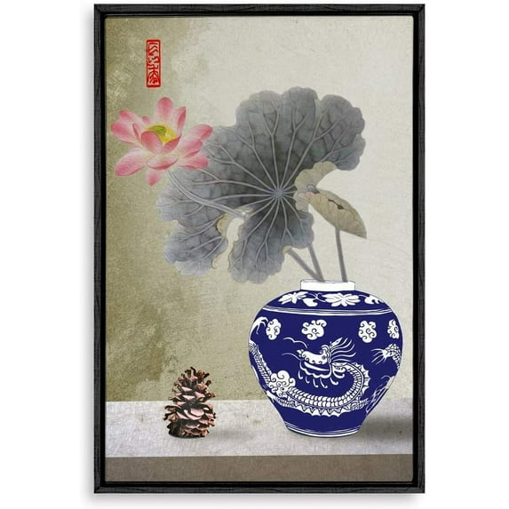 IDEA4WALL Framed Canvas Wall Art for Living Room, Bedroom Blue and White Porcelain Canvas Prints for Modern Home Decoration Ready to Hang