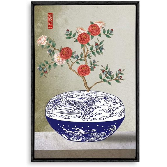 IDEA4WALL Framed Canvas Wall Art for Living Room, Bedroom Blue and White Porcelain Canvas Prints for Modern Home Decoration Ready to Hang