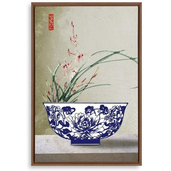 IDEA4WALL Framed Canvas Wall Art for Living Room, Bedroom Blue and White Porcelain Canvas Prints for Modern Home Decoration Ready to Hang