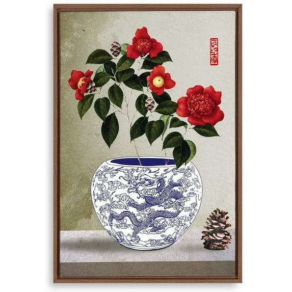 IDEA4WALL Framed Canvas Wall Art for Living Room, Bedroom Blue and White Porcelain Canvas Prints for Modern Home Decoration Ready to Hang