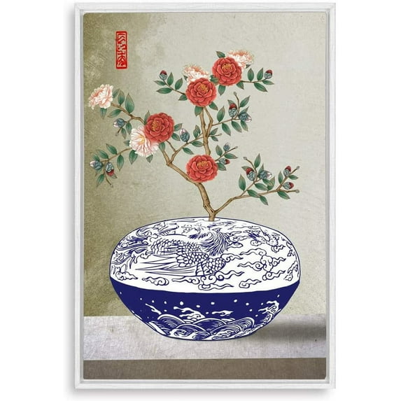 IDEA4WALL Framed Canvas Wall Art for Living Room, Bedroom Blue and White Porcelain Canvas Prints for Modern Home Decoration Ready to Hang