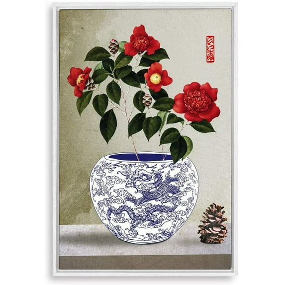 IDEA4WALL Framed Canvas Wall Art for Living Room, Bedroom Blue and White Porcelain Canvas Prints for Modern Home Decoration Ready to Hang