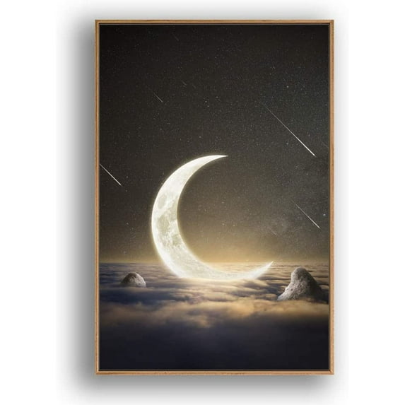 IDEA4WALL Framed Canvas Wall Art for Living Room, Bedroom Moon with Bright Canvas Prints for Modern Home Decoration Ready to Hang