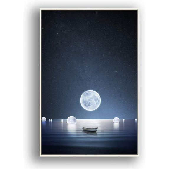IDEA4WALL Framed Canvas Wall Art for Living Room, Bedroom Moon with Bright Canvas Prints for Modern Home Decoration Ready to Hang